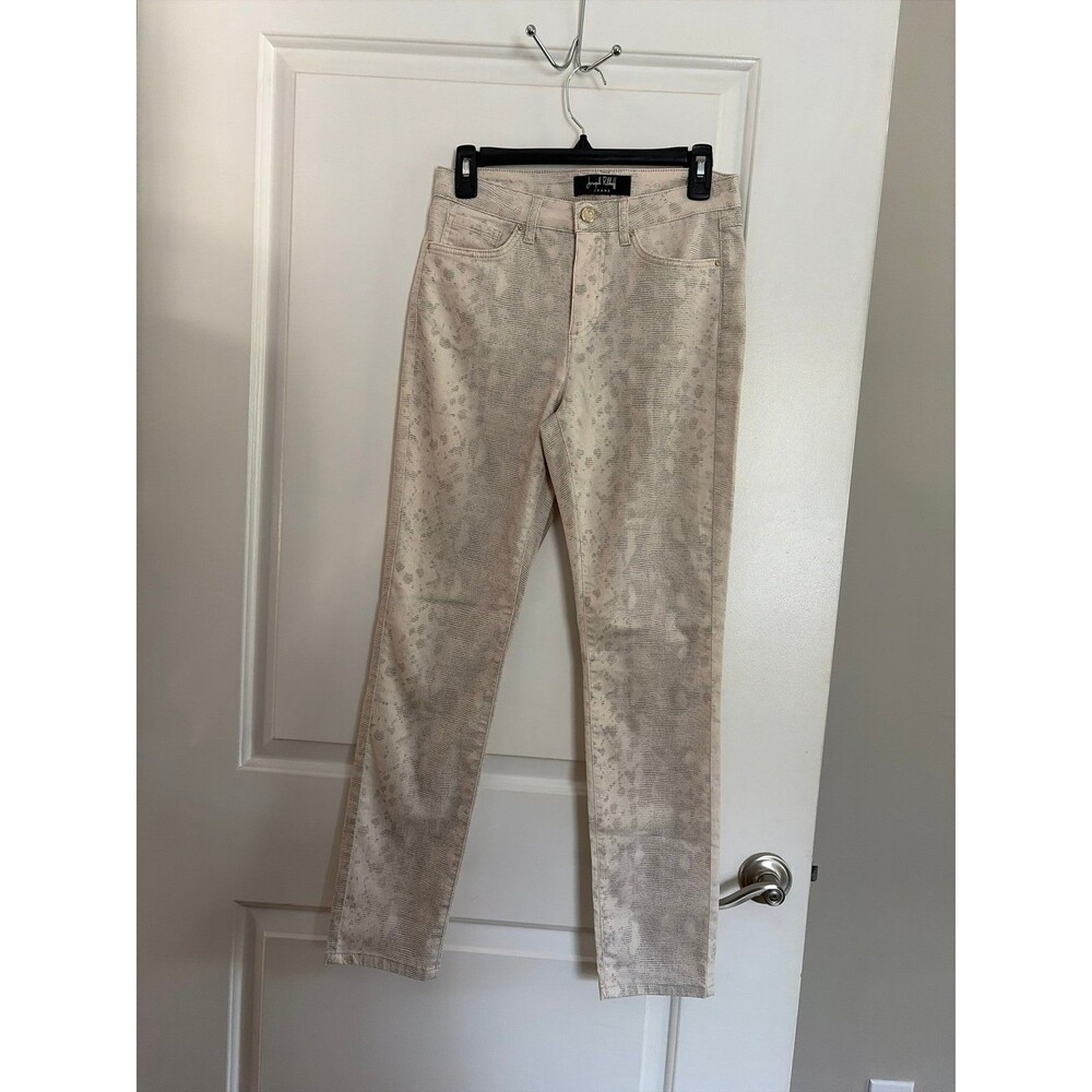 Joseph Ribkoff animal print jeans in a natural cream tone size 4